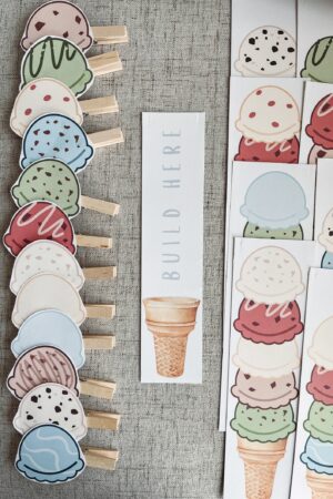 Ice Cream Builder Activity Enhance Fine Motor Skills, Preschool Pattern Learning, and Toddler Fun