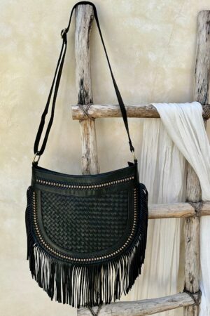 Boho Chic Black Leather Fringe Crossbody Purse for a Touch of Bohemian Style