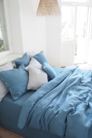 Indulge in Tranquil Slumber Blue Linen Duvet Cover for Serene Nights