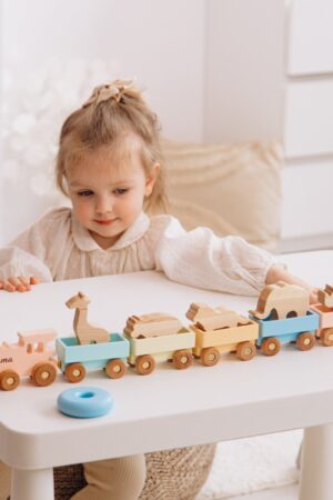 Personalized Wooden Farmer Train with Animals A Sensory and Educational Adventure for Toddlers