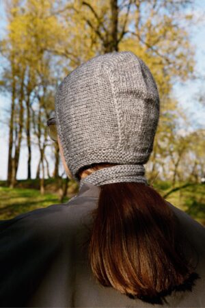 Hand-Knitted Mohair Bonnet Cozy Warmth in a Melange Grey Hue