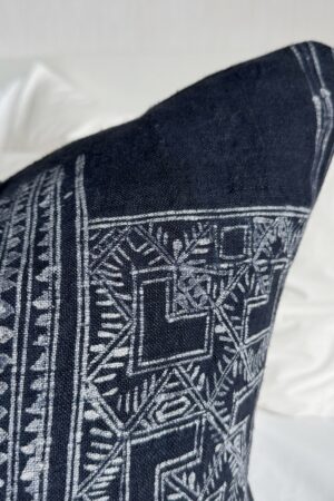 Handcrafted Indigo Hemp Pillow Cover with Vintage Hmong Patterns