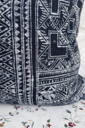 Handcrafted Indigo Hemp Pillow Cover with Vintage Hmong Patterns