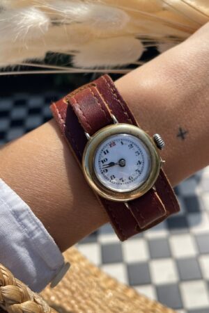 Timeless Elegance Rare 1920s Brass Trench Wristwatch with Non-Original Leather Strap