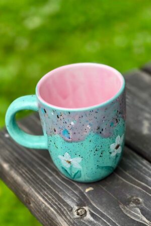 Enchanting Blue Guppy Daisies Pink Pixie Ceramic Mug A Delightful Gift for Tea and Coffee Aficionados