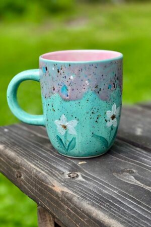 Enchanting Blue Guppy Daisies Pink Pixie Ceramic Mug A Delightful Gift for Tea and Coffee Aficionados