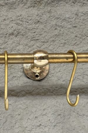 Unlacquered Brass Wall-Mounted Pot Rack with Hooks Elevate Your Kitchen with Timeless Elegance