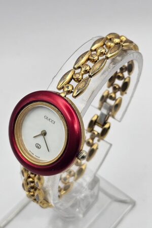 Vintage Gucci Interchangeable Bezel Watch with Rice Links Bracelet in Gold Tone A Timeless Treasure from the 90s