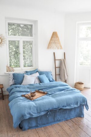 Tranquil Nights with Azure Linen Indulge in the Comfort of Blue Linen Bedding