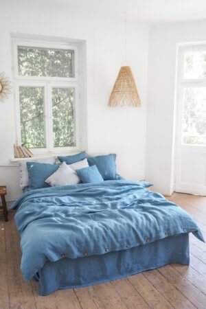 Indulge in Tranquil Slumber Blue Linen Duvet Cover for Serene Nights