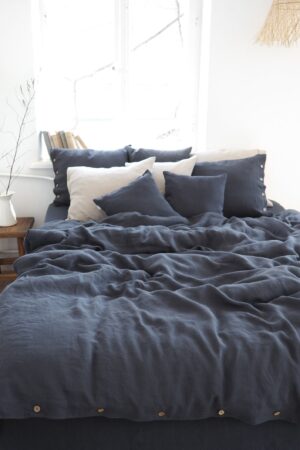 Luxurious Charcoal Linen Duvet Cover Stonewashed European Linen, Coconut Buttons, Multiple Closure Options