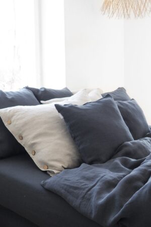 Luxurious Charcoal Linen Duvet Cover Stonewashed European Linen, Coconut Buttons, Multiple Closure Options