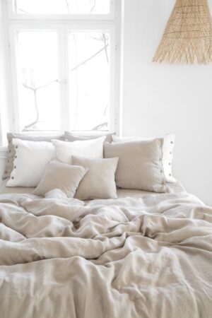 Stonewashed Linen Duvet Cover Natural Elegance with Coconut Buttons or Zipper