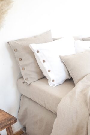 Stonewashed Linen Duvet Cover Natural Elegance with Coconut Buttons or Zipper