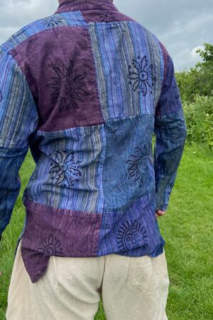 Patchwork Paradise Multi-Colored Blockprint Overdye Stonewash Nepali Shirt for Festival Vibes