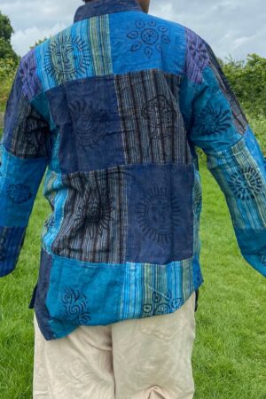 Patchwork Paradise Multi-Colored Blockprint Overdye Stonewash Nepali Shirt for Festival Vibes