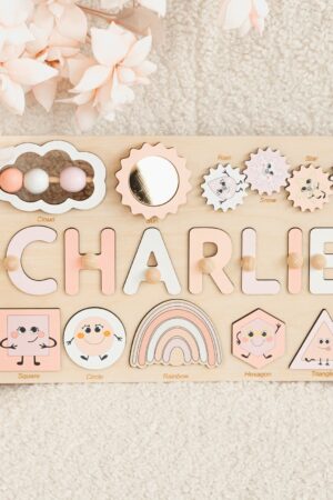 Personalized Montessori Busy Board Educational Shape Puzzle for Toddlers, Engraved with Name