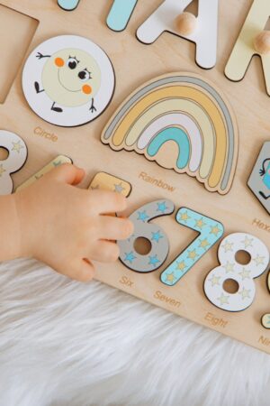 Personalized Montessori Busy Board Educational Shape Puzzle for Toddlers, Engraved with Name