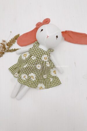 Adorable Handmade Bunny Rabbit Doll with Green Daisy Dress A Perfect Gift for Birthdays and Special Occasions