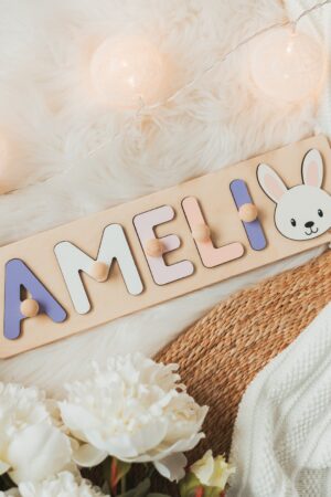 Personalized Safari Animal Name Puzzle Educational Montessori Toy for Toddlers, Custom Baby Shower or First Christmas Gift