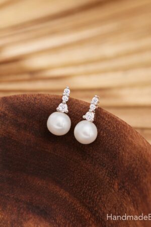 Shimmering Freshwater Pearl Drop Earrings with Diamond Accents A Bridal and Bridesmaid's Dream