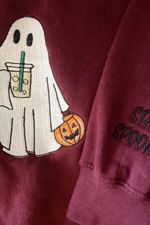 Cozy Up with Our Spooktacular Ghost with Coffee Sweatshirt The Perfect Halloween Treat