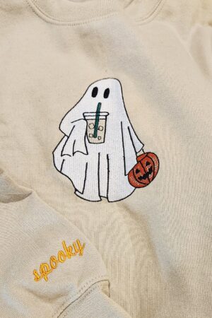 Cozy Up with Our Spooktacular Ghost with Coffee Sweatshirt The Perfect Halloween Treat