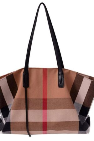 Plaid Canvas Tote Spacious Handbag, Perfect Gift for Her