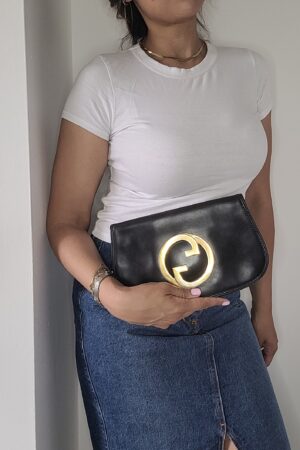 Vintage Gucci Blondie Black Leather Clutch Bag A Timeless Classic