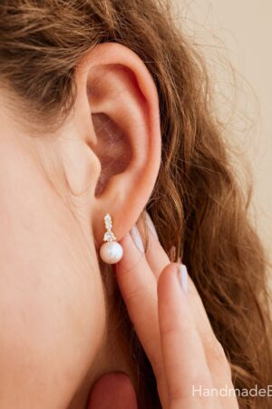 Shimmering Freshwater Pearl Drop Earrings with Diamond Accents A Bridal and Bridesmaid's Dream