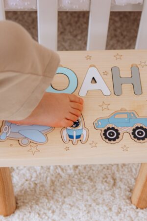 Personalized Name Puzzle Stool Eco-Friendly Baptism, Birthday, and Christmas Gift for Toddlers