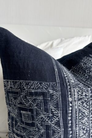 Handcrafted Indigo Hemp Pillow Cover with Vintage Hmong Patterns