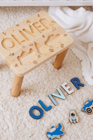 Personalized Wooden Step Stool Puzzle Montessori Toy for Toddlers, Kids Helper Chair, Custom Birthday Gift