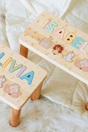 Personalized Wooden Step Stool Puzzle Montessori Toy for Toddlers, Kids Helper Chair, Custom Birthday Gift