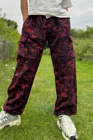 Groovy Mushroom-Printed Hippie Trousers Eco-Conscious Festival Wear for Free Spirits