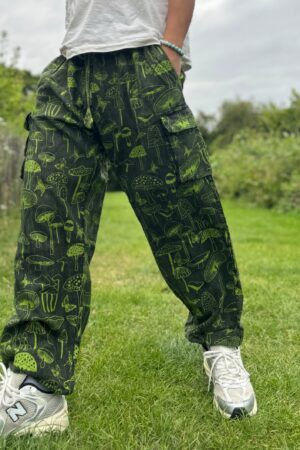 Groovy Mushroom-Printed Hippie Trousers Eco-Conscious Festival Wear for Free Spirits