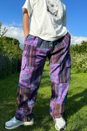 Patchwork Hippie Cotton Pants Unisex Mushroom Trousers for Festivals, Holidays, Yoga, and Summer | Ethically Made in Nepal