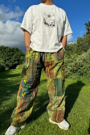 Patchwork Hippie Cotton Pants Unisex Mushroom Trousers for Festivals, Holidays, Yoga, and Summer | Ethically Made in Nepal