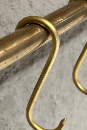 Unlacquered Brass Wall-Mounted Pot Rack with Hooks Elevate Your Kitchen with Timeless Elegance