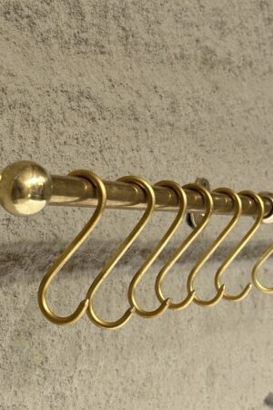 Unlacquered Brass Wall-Mounted Pot Rack with Hooks Elevate Your Kitchen with Timeless Elegance