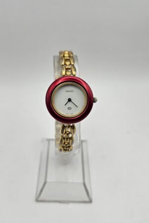 Vintage Gucci Interchangeable Bezel Watch with Rice Links Bracelet in Gold Tone A Timeless Treasure from the 90s