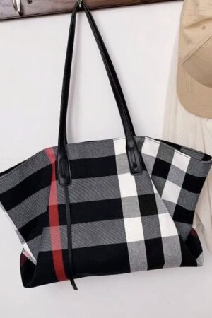 Plaid Canvas Tote Spacious Handbag, Perfect Gift for Her