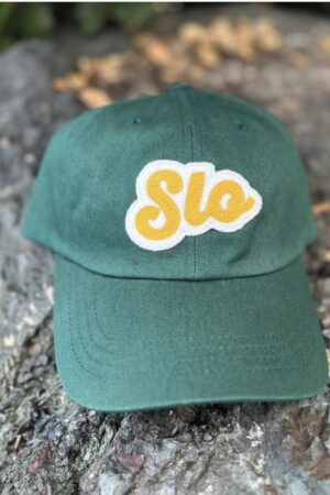 Chainstitched San Luis Obispo SLO Design Patch Cotton Twill Dad Hat Cap - Dark Forest Green with Gold and Ivory | Central Coast CA