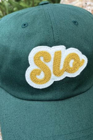 Chainstitched San Luis Obispo SLO Design Patch Cotton Twill Dad Hat Cap - Dark Forest Green with Gold and Ivory | Central Coast CA