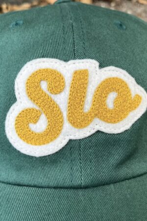 Chainstitched San Luis Obispo SLO Design Patch Cotton Twill Dad Hat Cap - Dark Forest Green with Gold and Ivory | Central Coast CA