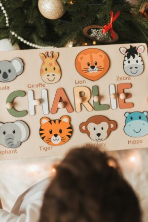 Personalized Animal Name Puzzle Educational Montessori Toy for Ocean Nursery Decor and Toddler Development