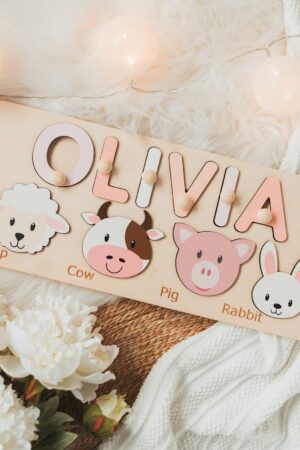 Personalized Animal Name Puzzle Educational Montessori Toy for Ocean Nursery Decor and Toddler Development