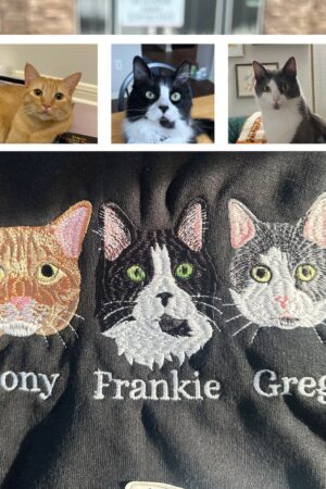 Personalized Cat Sweatshirt Embroidered Cat Face with Name, Custom Photo Hoodie for Cat Lovers