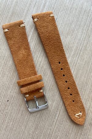 Vintage Charm Brown Suede Leather Watch Strap with Tan Stitching