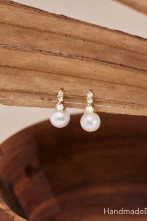 Shimmering Freshwater Pearl Drop Earrings with Diamond Accents A Bridal and Bridesmaid's Dream